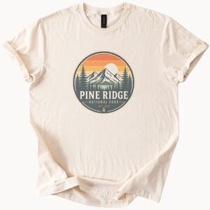 Pine Ridge National Park Graphic Tee Retro Mountain Badge Design